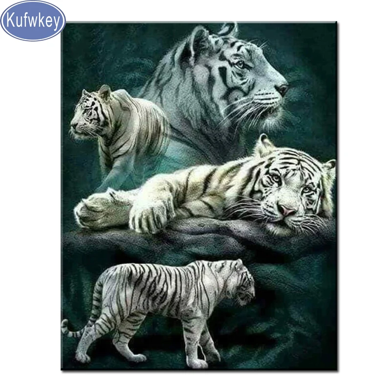 White Tigers Diamond Painting Art 5D Full Drill Diamond Embroidery