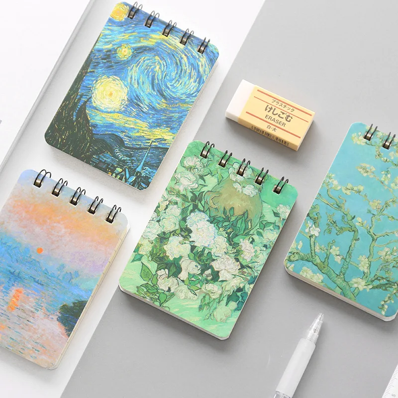 

Mini Van Gogh painting coils notepad Vintage flower Portable notebook memo planner Stationery office School supplies 5003