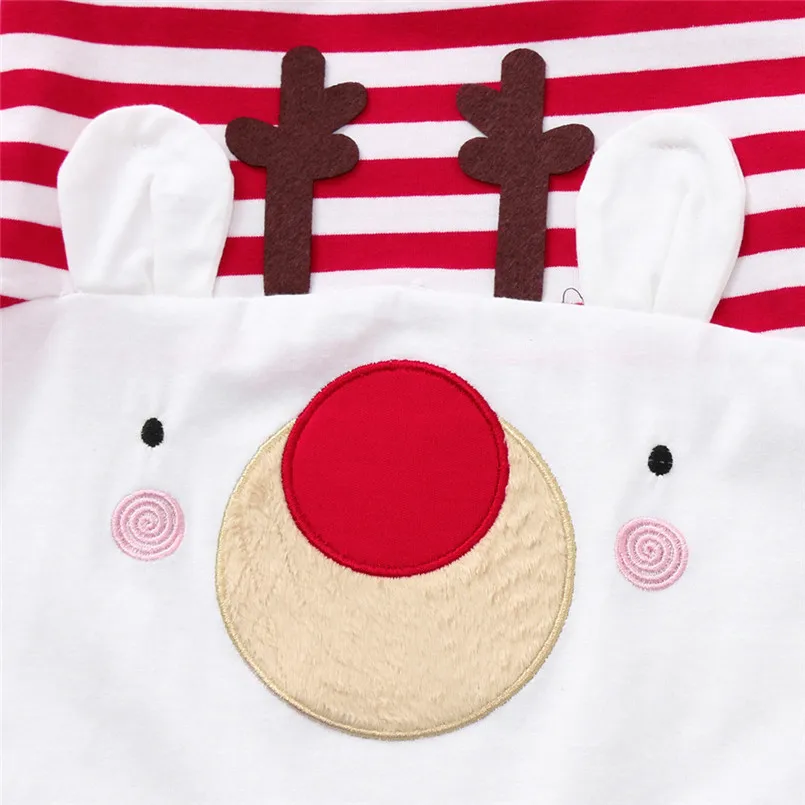 Baby Fashion Toddler Infant Baby Boys Girls Christmas Deer Striped Romper Jumpsuit Outfits romper do beb menina #15O22 (4)