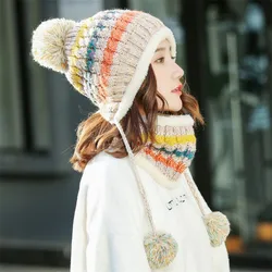 Knitted Winter hats And Rings Sets For Women Thick Warm Outdoor Ski Sets gorros mujer invierno Girls Fashion Winter Accessories Knitted Winter hats And Rings Sets For Women Thick Warm Outdoor Ski Sets gorros mujer invierno Girls Fashion Winter Accessories