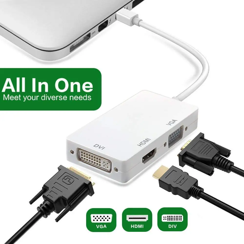 Мини-дисплей порт к HDMI DVI VGA кабель 3 в 1 Мини DP Thunderbolt порт к Hdmi DVI VGA ТВ AV HDTV адаптер конвертер для MacBook