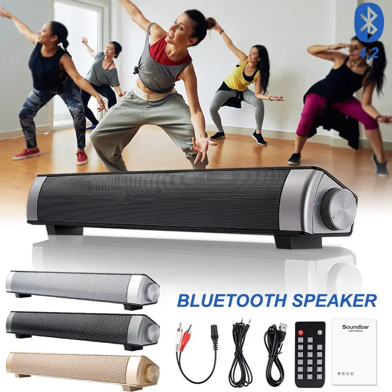 VTIN Wireless Bluetooth Speaker 4.2 SoundBar Remote Control TF Card TV Cellphone Tablet Surround Sound System TV Speaker Golden  (16)