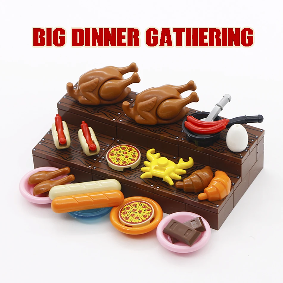Кубики MOC из строительных блоков Foods City кубики для пиццы хлеба обжарки курицы хот