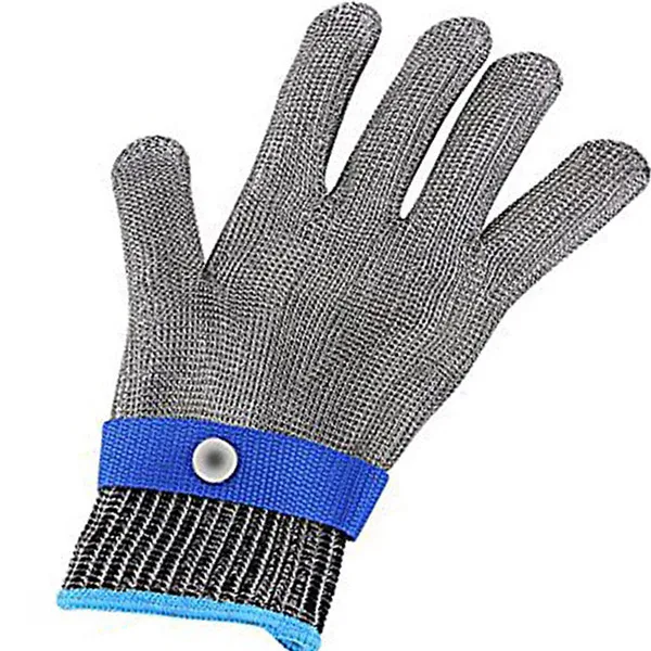 Защитные перчатки из нержавеющей стали с защитой от ударов, перчатки с металлической сеткой, перчатки для мясника, 4 размера, высокая производительность, уровень защиты 5 - Цвет: Blue