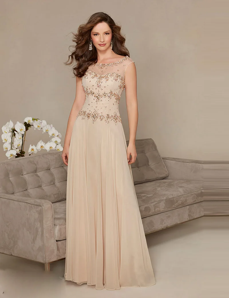 Long Chiffon Mother of Bride Dress With Short Sleeves Navy ...