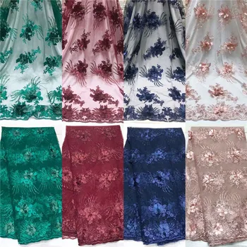 

2019 New style French net lace fabric 3D flower African tulle mesh lace fabric 100% polyester african lace fabric with beaded