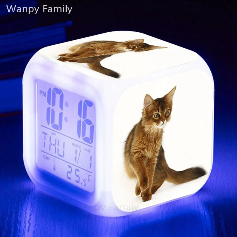 Очень Массажная расческа котенка будильник светодиодный 7 цветов светящийся цифровой будильник для детской комнаты настольные цвета меняющие сенсорные световые часы - Цвет: Оранжевый