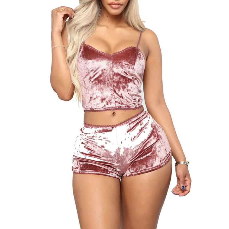 

2019 Fashion Velvet Panty Sets Pajamas Sets for Women Fashion Satin Summer Nightwear Sexy Lingerie Sets Women Homewear