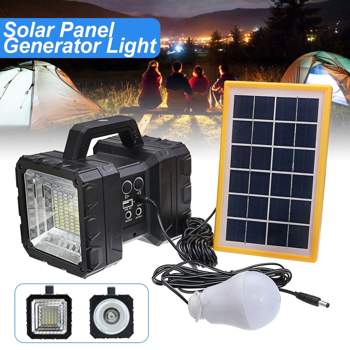 

Portable Solar Panels Charging Generator Power System Outdoor Power Bank Home Outdoor LED Lighting System Camping Lantern