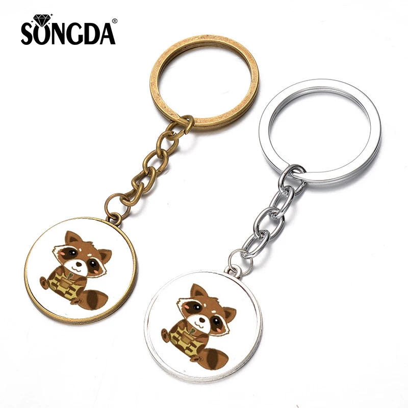 

SONGDA Guardians of The Galaxy Keychain Rocket Raccoon & Tree Man Groot Q Version Cute Figures Time Gem Pendant Toy Gift Keyring