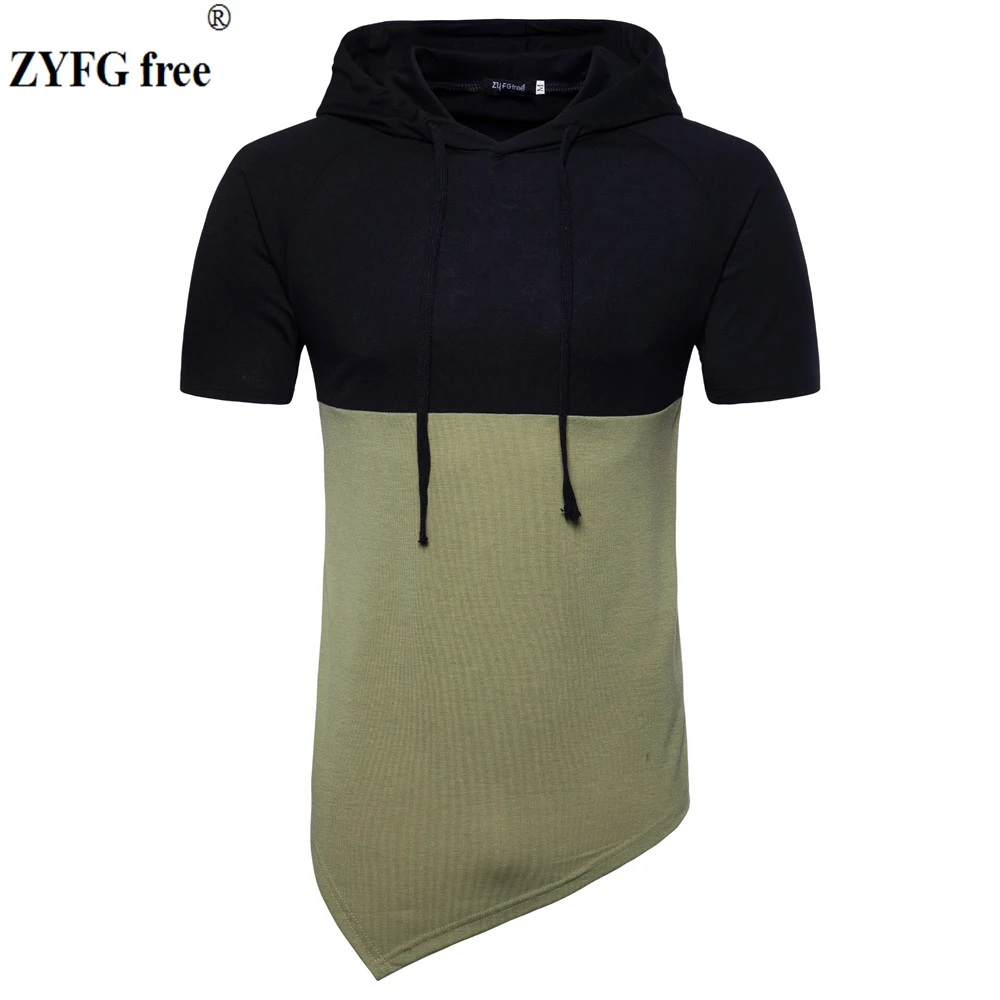 

Summer style 2018 new T-shirt men slim personality Men's Irregular corner zipper short sleeved Hooded t-shirt EU/US size M-XXL