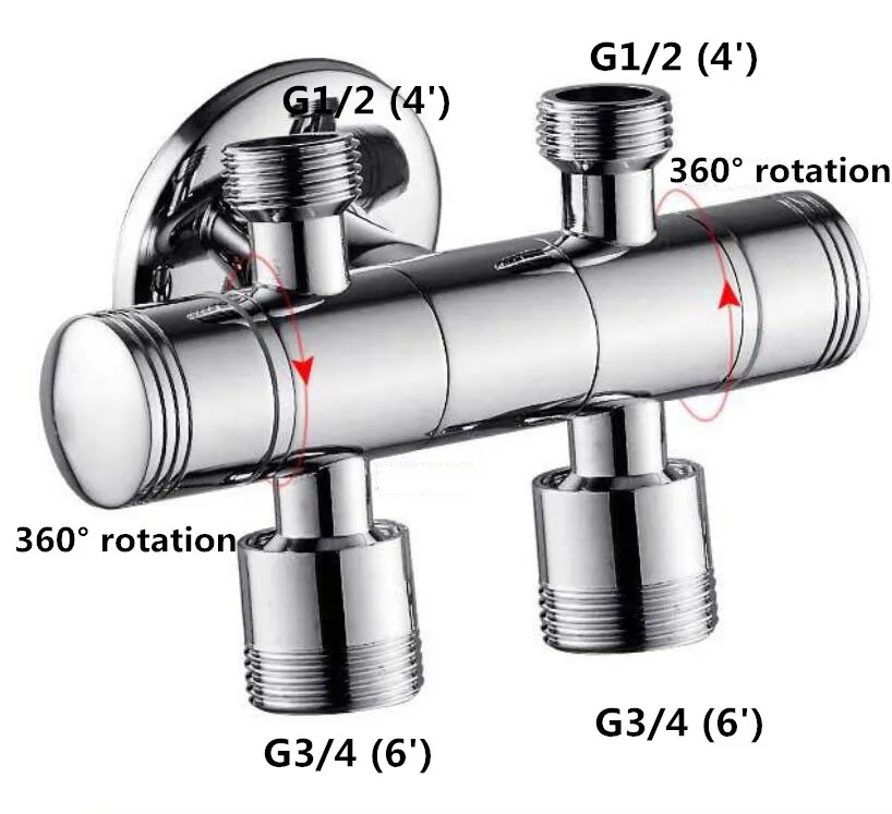10 стилей латунь 360 градусов Поворотный пятиходовой угловой клапан один в четыре из разделителя воды треугольный клапан стиральная машина кран - Цвет: B