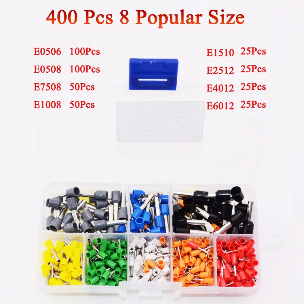

400pcs 8 Size 8 Color Wire Copper Crimp Connector Insulated Cord Pin End Terminal Kit Set Terminal ConnectorInsulation Terminal
