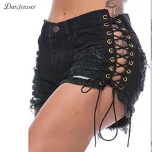 Danjeaner Sexy Ripped Hole Fringe Black Denim Shorts Women Lace Up Casual Pocket Jeans Shorts 2018 Plus Size Summer Hot Shorts Danjeaner Sexy Ripped Hole Fringe Black Denim Shorts Women Lace Up Casual Pocket Jeans Shorts 2018 Plus Size Summer Hot Shorts