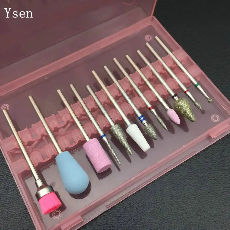 12 шт. 3/32 набор сверл для ногтей пилки для ногтей электрическая машина для маникюра вращающийся Бур инструменты для полировки резаки маникюрный аксессуар - Цвет: pink-06