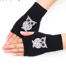 Милые Мультяшные животные узор череп зимние заклепки перчатки женские теплые вязаные бриллианты блестки Прохладный без пальцев танцевальные перчатки