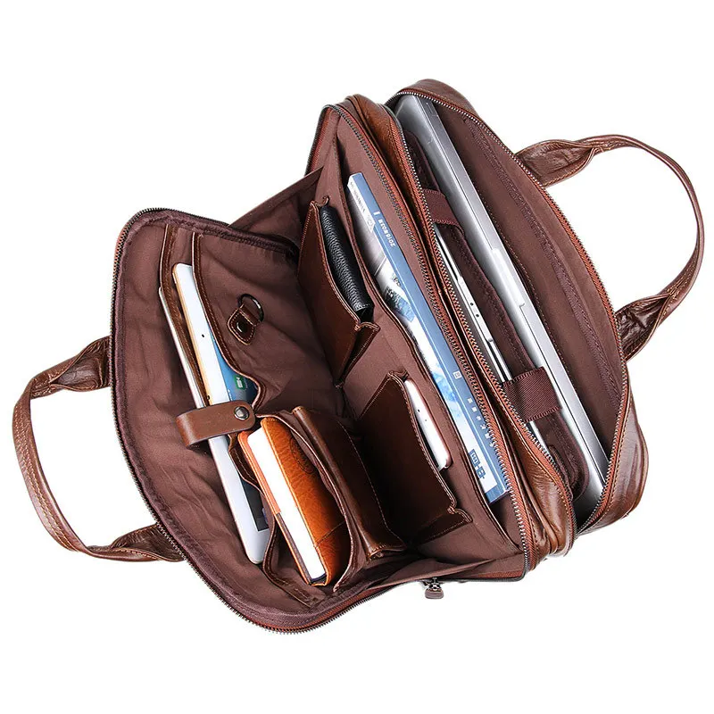 Multifunktions Aktentasche Big Schnelle Vintage Post Kuh tasche Männer Leder 14 Capaticy