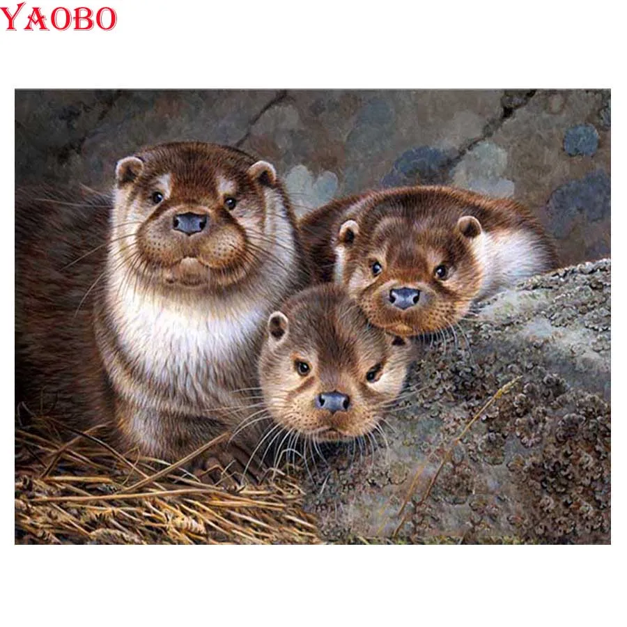

diy full drill square diamond painting Otter Family pictures of rhinestones embroidery with diamonds mosaic 5d cross stitch
