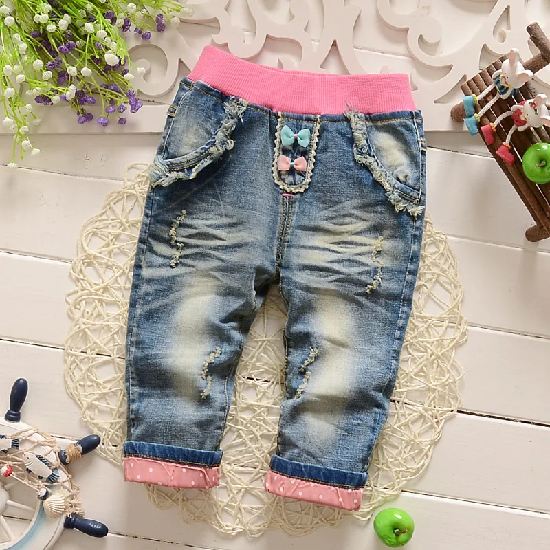 Новое поступление одежда для девочек в корейском стиле детские джинсовые брюки маленьких размеров сезон весна узкие брюки джинсы с принтом из мультфильма одежда в розницу и оптом для детей 0–3 лет