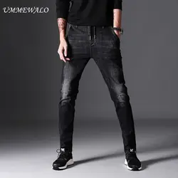UMMEWALO черные обтягивающие мужские джинсы класса люкс с эластичной резинкой на талии, повседневные джинсы из денима хлопковая стретчевые