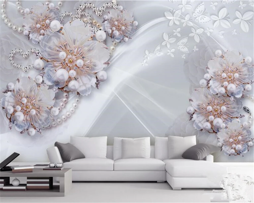 beibehang High-grade silk fabric personalized wallpaper beautiful jewelry flowers living room TV background wall 3d wallpaper