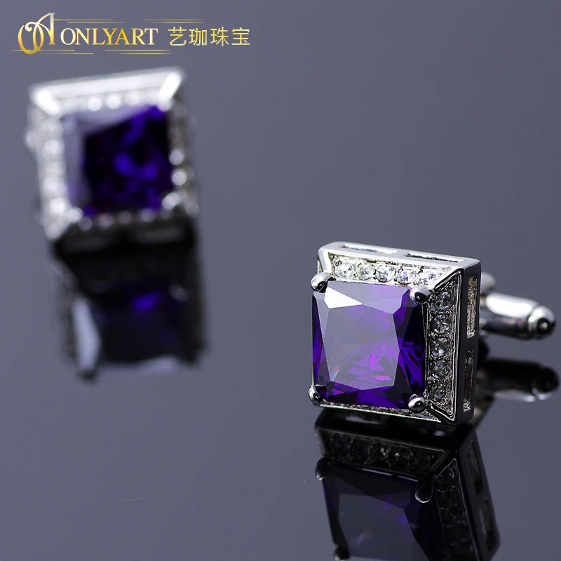 

rhodium plated brass french shirt cufflinks with big purple cyrstal for wedding high quality finish men accessory