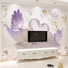 Пользовательские настенные ткани тиснением Ювелирный Комплект с лебедями европейские обои для гостиной ТВ диван стены украшения дома Papel де Parede 3D