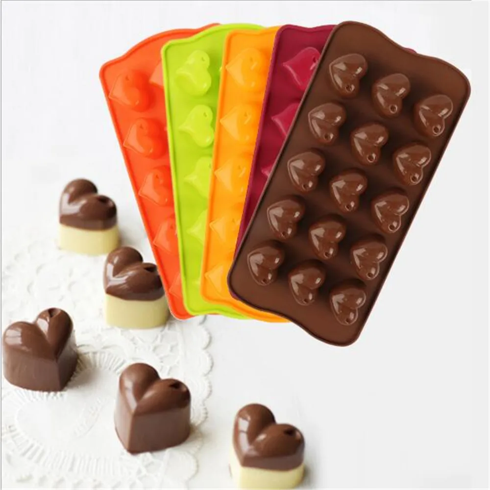 

15pcs Silicone Molds Candy Mould Heart Shaped Silicone Chocolate Mold Pastry Tools Ice Cube Maker Genie Cake Decoration Tools