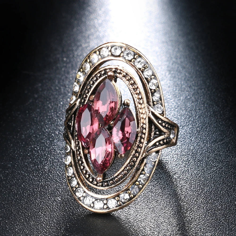 Kinel Fashion Purple Crystal Rings Bijoux Femme Antique Gold Mosaic Crystal Wedding Ring Vintage Jewelry New wedding rings finger rings fashion rings fashion ring crystal rings