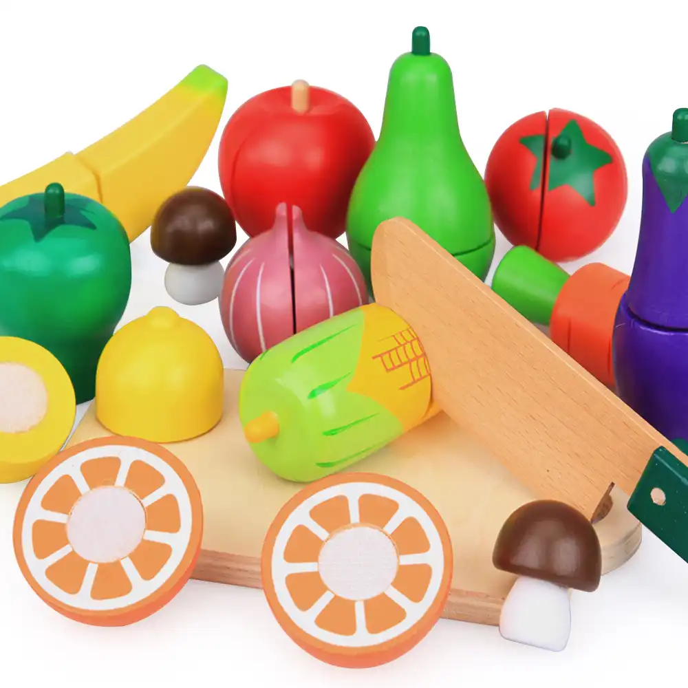 15pcs Set Wooden Kitchen Toys Cutting Fruit Vegetable Play Food