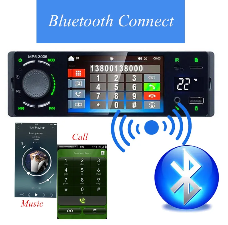 1 Din " Bluetooth Авторадио Автомобильный радиоприемник с сенсорным экраном, автозвук, зеркальная связь, Android, стерео камера заднего вида, usb, aux, плеер