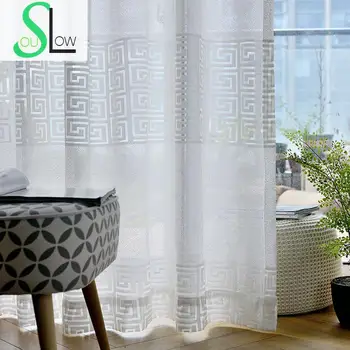 

Slow Soul Turn Modern Jacquard French Window Curtains For Living Room Tulle Curtain Sheer Bedroom Kitchen Plaid Cortinas White