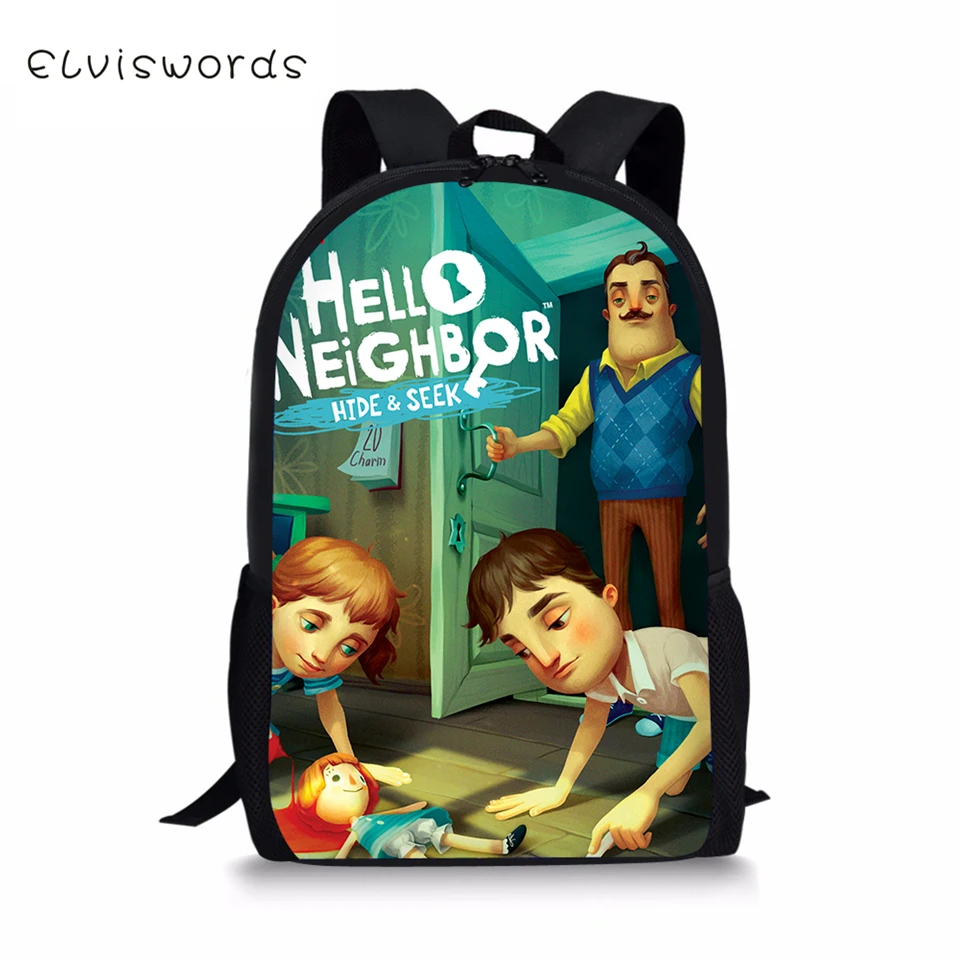 

ELVISWORDS Children's School Backpack Hello Neighbor Prints Pattern Kids Backpack Cartoon Toddler Boys Girls School Book Bags