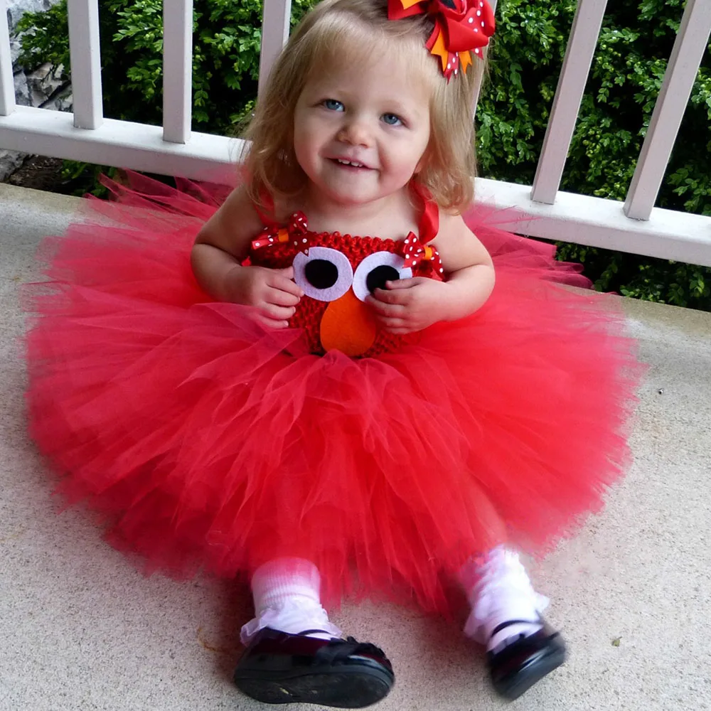 Красный Детский костюм Elmo для девочек на первый день рождения косплея Хэллоуин 1