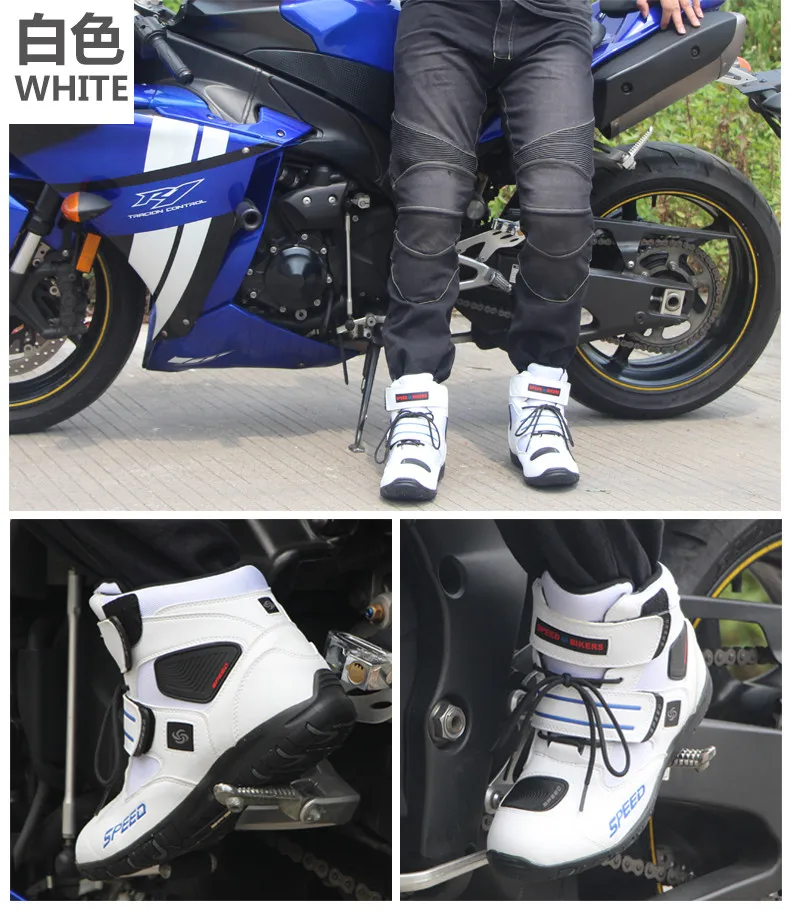 Мужские байкерские ботинки для мотоциклистов; chaussure moto boots; moto rbike boots; bota moto cross racing; скоростные черные байкерские ботинки; Размер