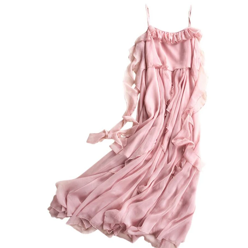 Новинка, пляжное платье для женщин, высокое качество, сексуальное однотонное шифоновое праздничное платье для девочек, Длинные розовые платья