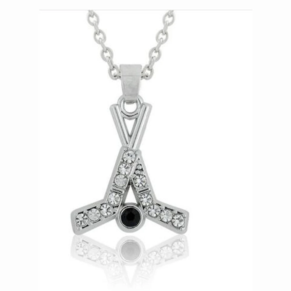 Hockey Stick With Puck Pendant Necklace Women's Sports Jewelry Gift for Hockey Mom & Fans