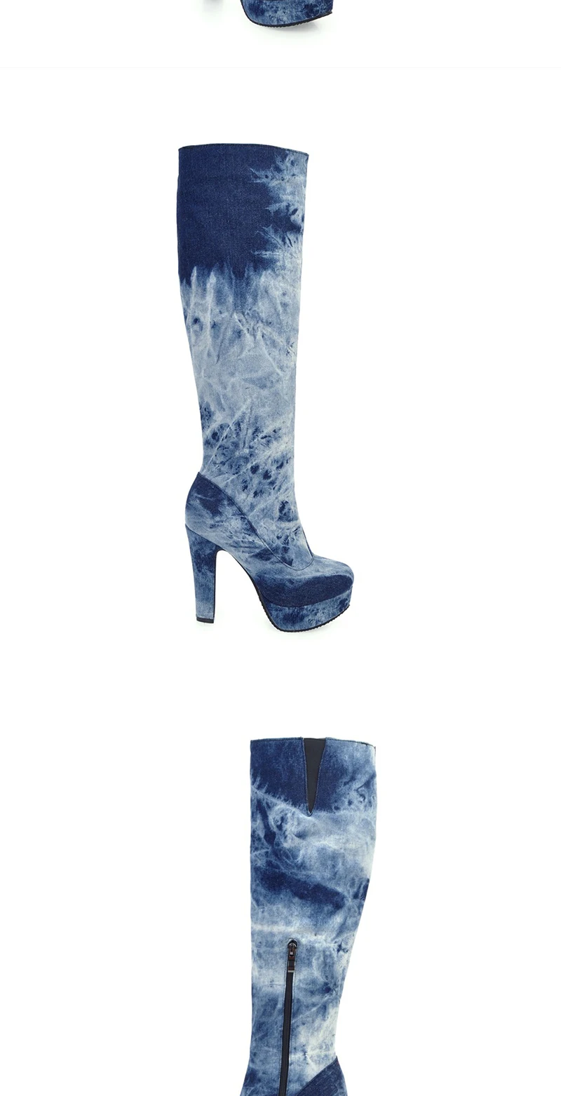 WETKISS/большой Размеры 33-50 джинсовые сапоги Женская мода Джинсы Обувь для Для женщин на высоком каблуке зимние сапоги на платформе Цветной на молнии