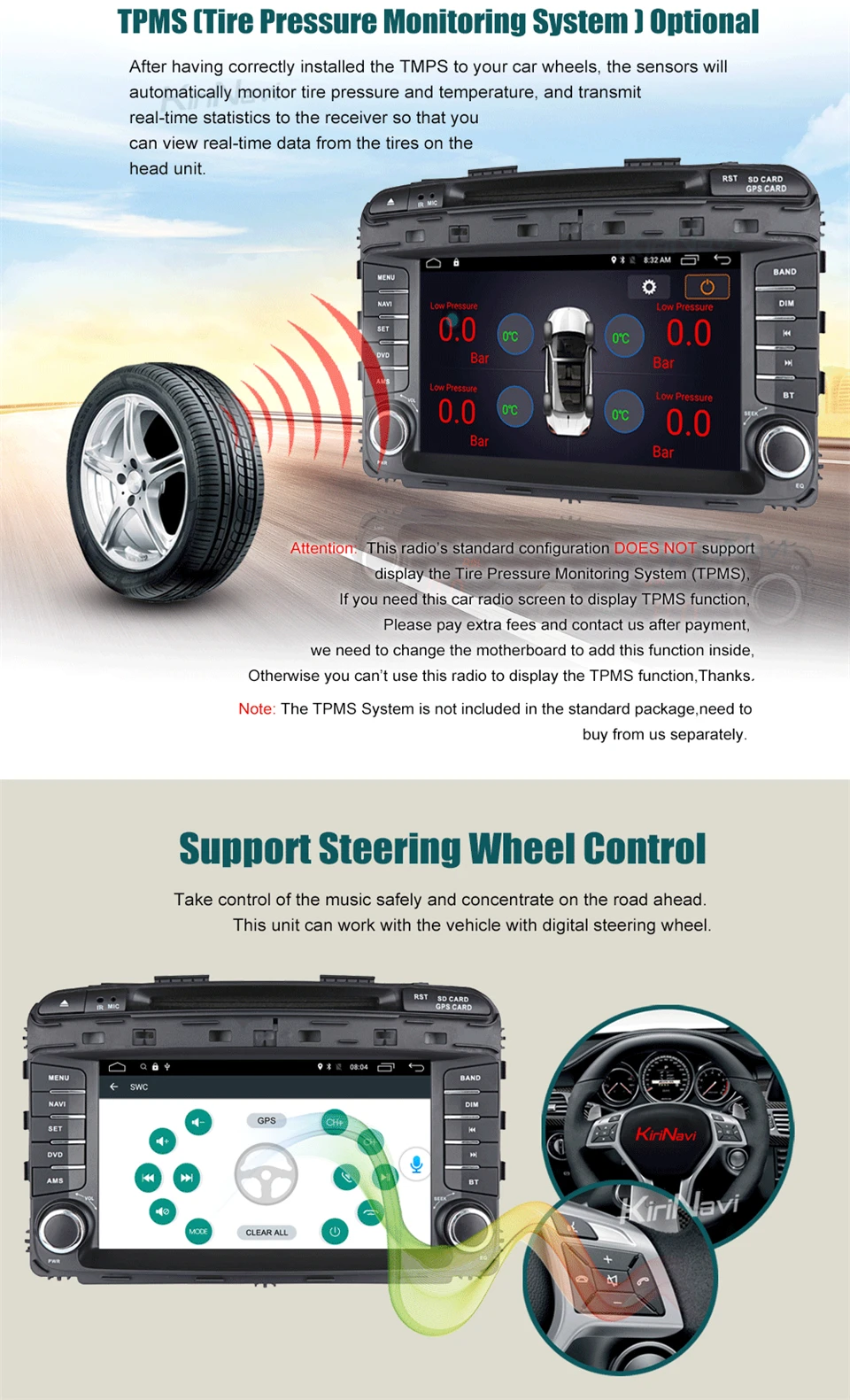 Perfect KiriNavi Octa core 4G LET android 7 car multimedia system for Kia Sorento head unit 2015 - 2017 support 4K Video 4G 7