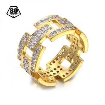 

sofeeling ice out gold silver color Cubic Zircon hollow wedding ring Fashion Hip Hop Jewelry male Cz engagement ring