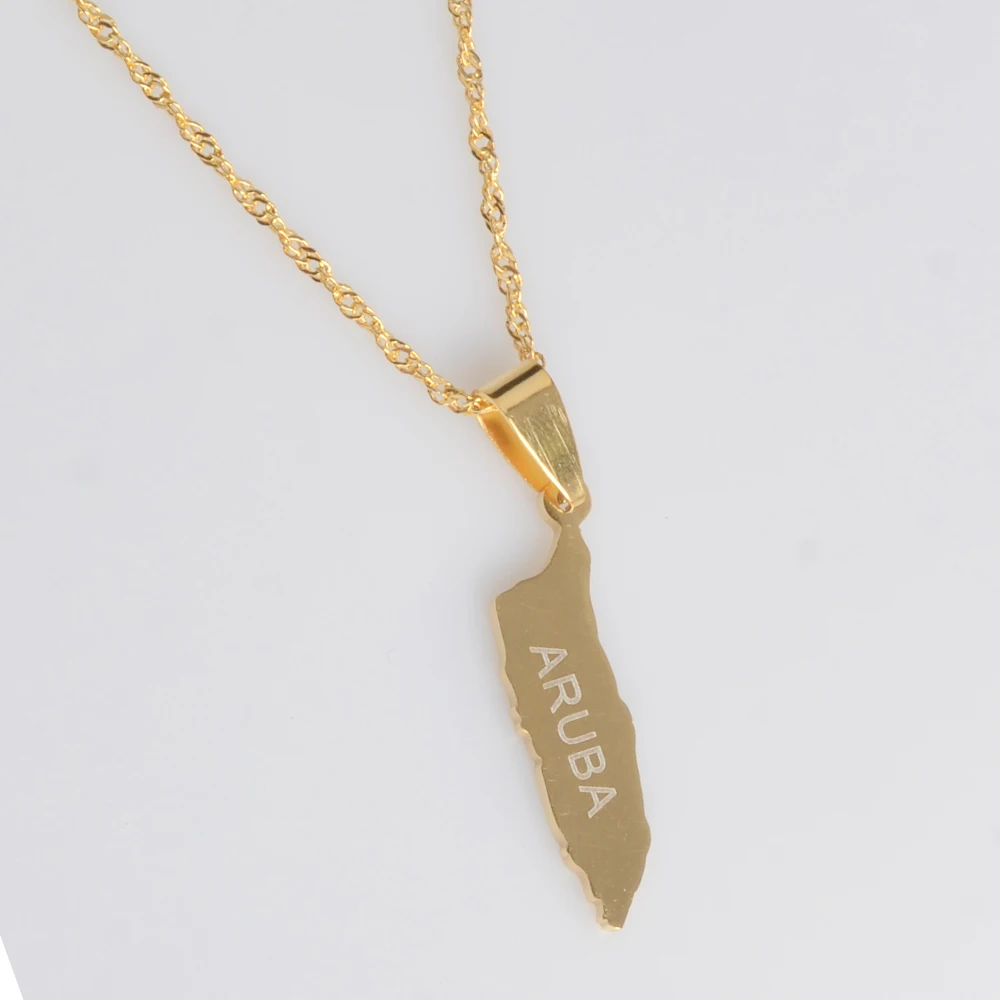 

Thin Chain Gold Color Aruba Map Pendant Necklace for Wemen Men Caribbean Sea Regional islands Jewelry Gifts #J0368
