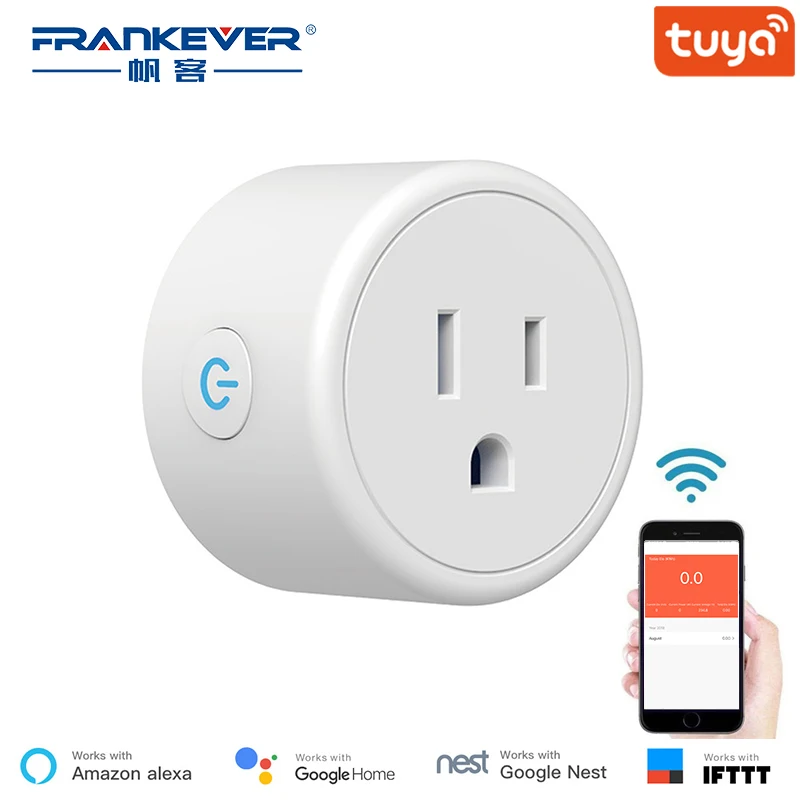 Frankever Mini Eua Plugue Wi-fi com Protetor contra Surtos Tomada Inteligente de Controle de Voz Trabalhar com Alexa Inicial do Google App Tuya