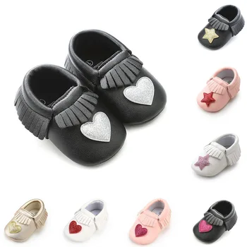 

2019 Hot Sale heart Fringe Baby Moccasins Soft Infants Crib Toddler Shoes Newborn Shoes First Walker PU Leather Baby Shoes