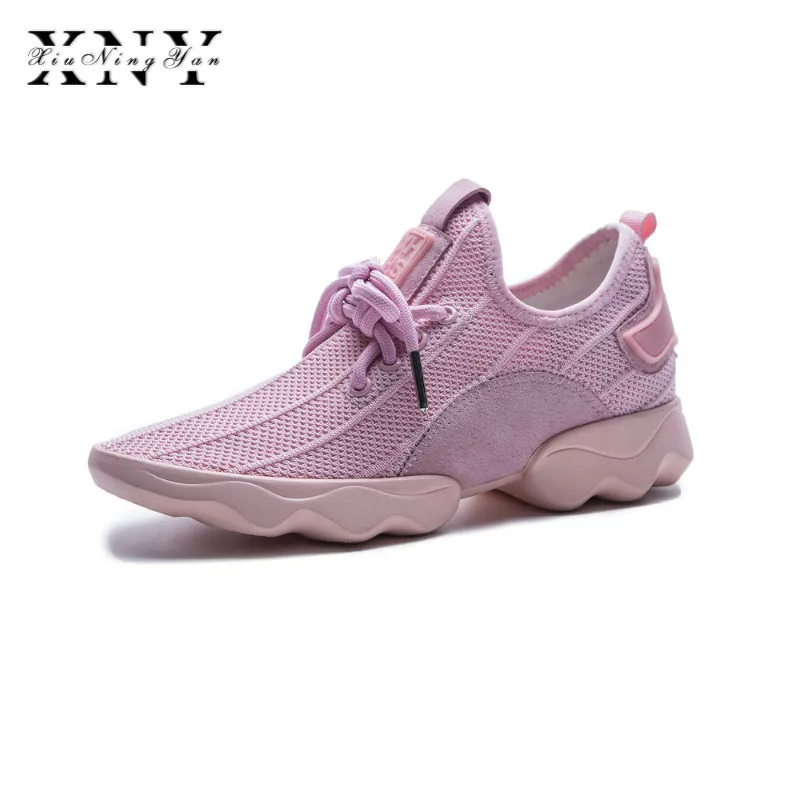 

XIUNINGYAN 2018 New Pink Women Sneakers Lace Up Platform Creepes Female Casual Flats Tenis Feminino Espadrilles Chaussures Femme