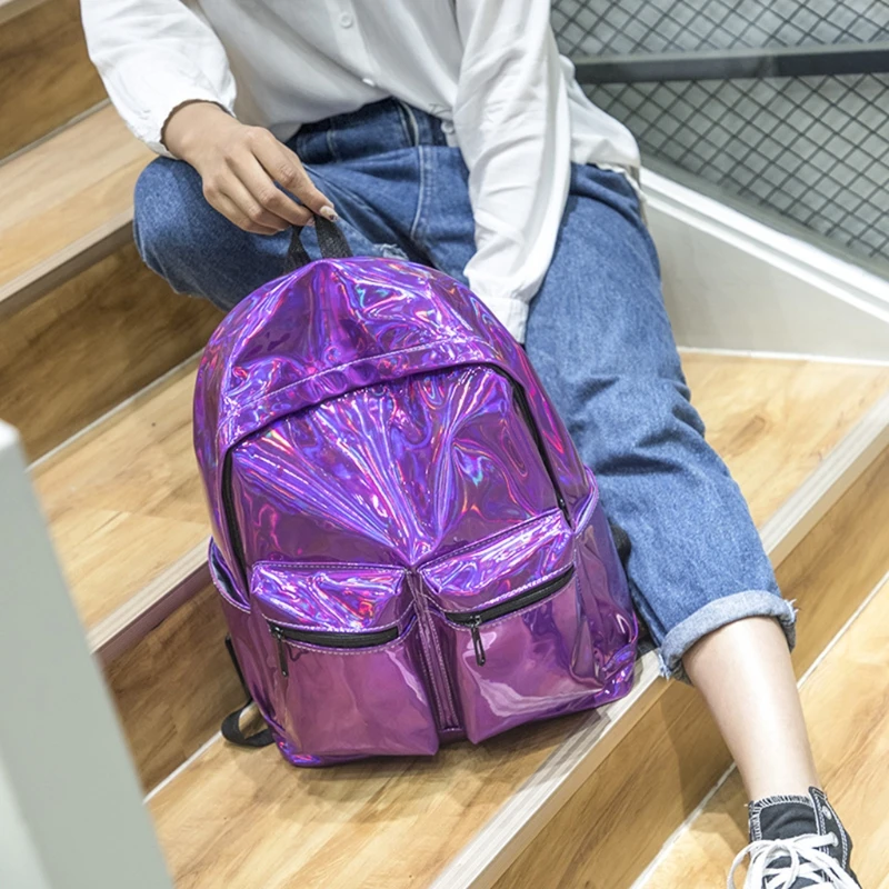 Женская Голографическая голограмма Лазерная Девушка Рюкзак Школьная Сумка Feamle рюкзак дорожные сумки