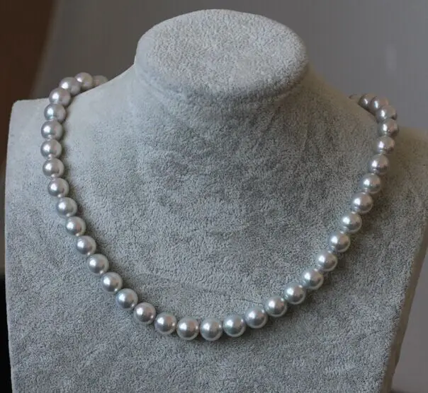 

18"10-11MM GENUINE NATURAL SOUTH SEA SILVER GRAY ROUND PEARL NECKLACE 925 silver