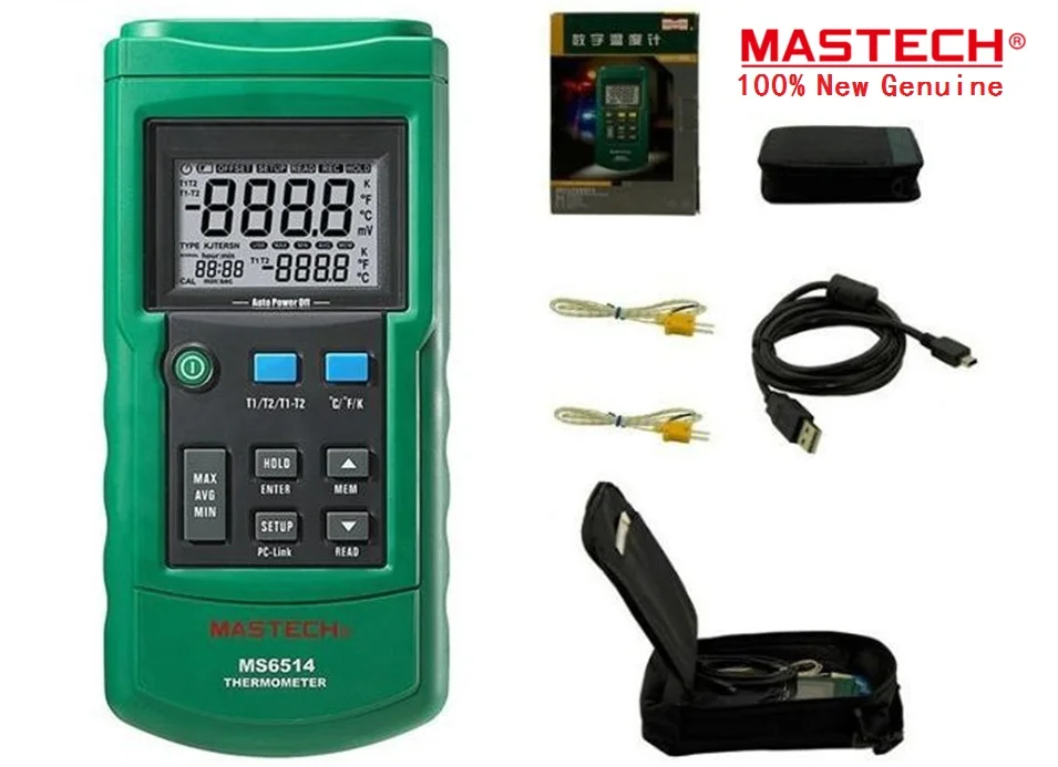 

Hot Dual Channel Digital Thermometer Temperature Logger Tester USB Interface 1000 Sets Data KJTERSN Thermocouple MASTECH MS6514
