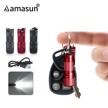 

Mini LED Flashlight USB Rechargeable Torch Stainless Steel Keychain Flashlight Portable Waterproof Small Lanterna with Battery