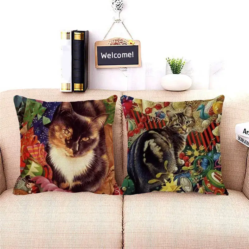 XUNYU Lazy Cats Pillowcase Lovely Kitten Cushion Cover Home Decorative Sofa Linen Square Printing Throw 45x45cm D0070 | Дом и сад