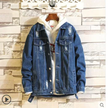 

Man Jeans Jacket Ripped Washed Denim Jacket Tide men\x27s denim jacket Mens Jackets And Coats Men's Jacket kyk-6601